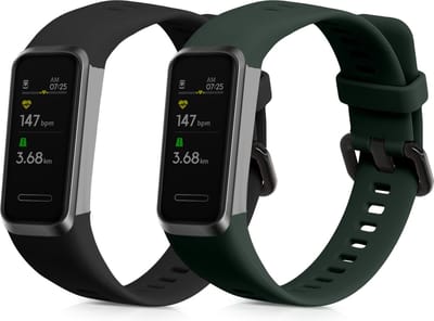 kwmobile 2x horlogebandjes geschikt voor Huawei Band 4 bandje - Smartwatch bandjes van TPU - Activity tracker horloge band in zwart / donkergroen