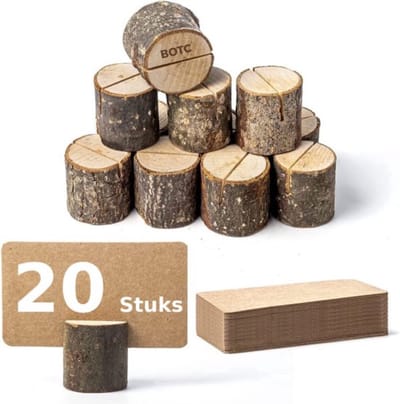 BOTC Houten kaarthouder - 20 Pak met 20 Plaats Kaarten - Tafelkaarthouder - Naambordje - Fotohouder – Voor Tafel Nummers, Naam Kaart