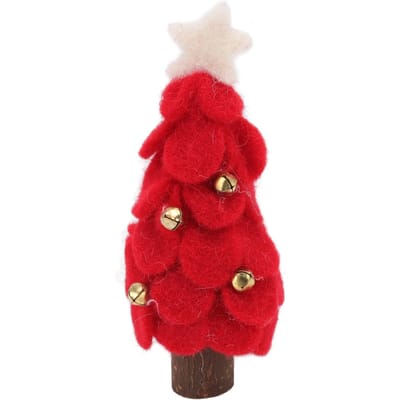 Sapin de Noël en feutre de laine Bois Petites décorations d'arbre de Noël pour la maison Vitrine d'exposition Vert rouge