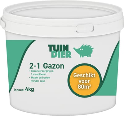2-1 Gazon | Tuin-Dier | Gazonverzorging in 1 strooibeurt | Mest en kalk | Kalk en mest | Kalk met gazonmest voor het gras | In handige bewaaremmer | 4.000 gram | 4 kilogram