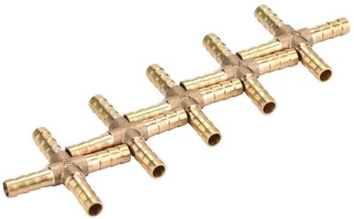 Dailygoods - 4-weg T messing slangconnector - Cross Barbed stekker - 5 stuks - 6 mm - Slangaansluiting - Geschikt voor lucht water olie gas brandstof
