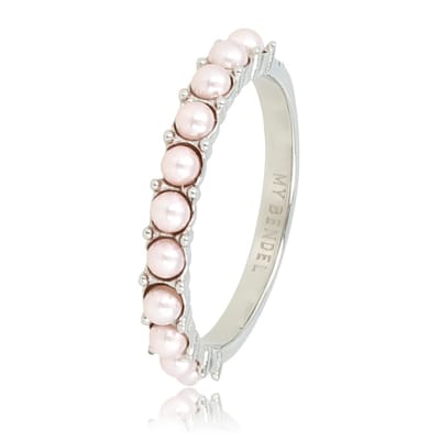 My Bendel - Zilverkleurige Aanschuifring met Kleine Roze Parels - Zilverkleurige Aanschuifring - Kleine Roze Parels - Tijdloze Elegantie - met Luxe Cadeauverpakking | Sieraden Voor Dames | Maat 16.00 Mm / Maat 50