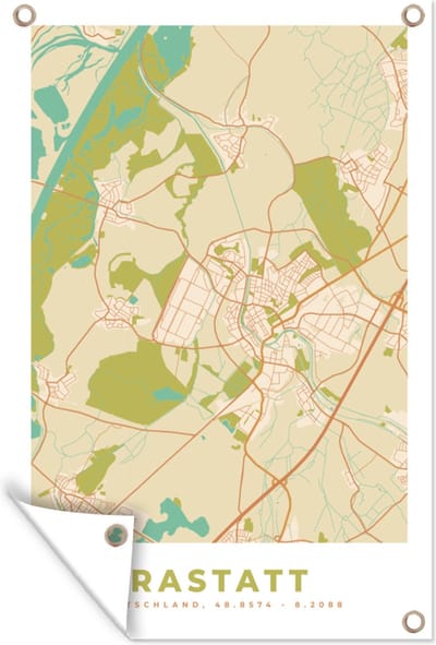 Muurdecoratie Plattegrond - Rastatt - Vintage - Kaart - Stadskaart - 120x180 cm - Tuinposter - Tuindoek