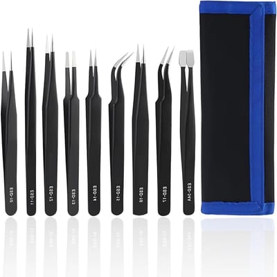 Set van 9 Precisie Klemmen, Antistatische Tangen voor Elektronica, Sieraden en Modelbouw, Inclusief Opbergtas en Ergonomisch Handvat