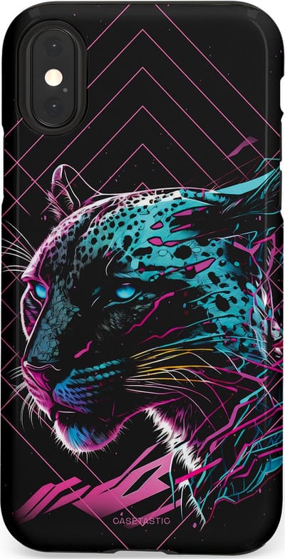 Casetastic hoesje geschikt voor Apple iPhone X / Apple iPhone XS - Dubbellaagse bescherming - Neon Jager - Fashion Case - Zwart Petrol