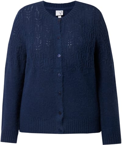 Ulla Popken - Dames - Vest ajourmotief ronde hals lange mouwen - Marine - Maat 50+