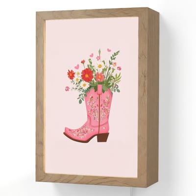 Wandlamp 20x30 cm - Oplaadbaar - Cowboylaarzen - Roze - Boeket - Bloemen - Wandlampen binnen woonkamer - Slaapkamer lamp met kabel - Decoratieve nachtlamp - Vloerlamp snoer