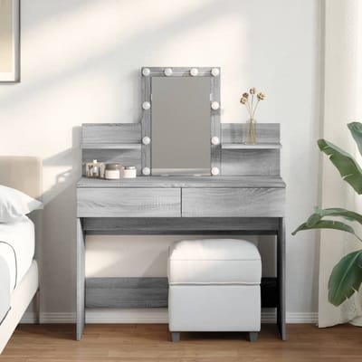 Kaptafel met spiegel en verlichting - Make up tafel - Make up - Toilettafel - Met lades - Grijs