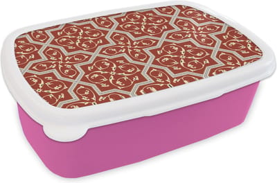Broodtrommel Roze - Lunchbox - Brooddoos - Patroon - Rood - Sterren - 18x12x6 cm - Kinderen - Meisje