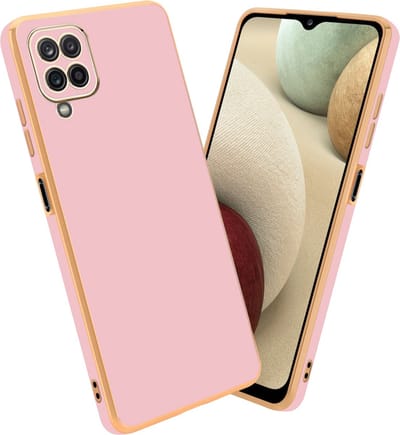 Cadorabo Hoesje geschikt voor Samsung Galaxy A12 / M12 in Glossy Roze - Goud - Beschermhoes Case Cover van flexibel TPU-silicone en met camerabescherming
