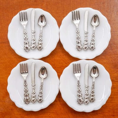 1/12 Poppenhuis Servies: Borden en Bestek Set voor Miniatu متاfels