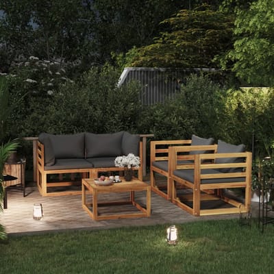 vidaXL - 5-delige - Loungeset - met - kussens - massief - acaciahout
