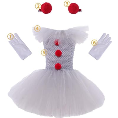 Halloween Clownjurk Kinderen Horrorfilm Cosplay Kostuum Set voor Meisjes Carnavalsfeest Feest Verkleedkleding Clowns 3-10 Jaar 3Y (Size 90cm) white