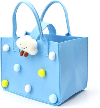 Kleine blauwe vilten tas, shopper 30x20x18 cm met draaggreep