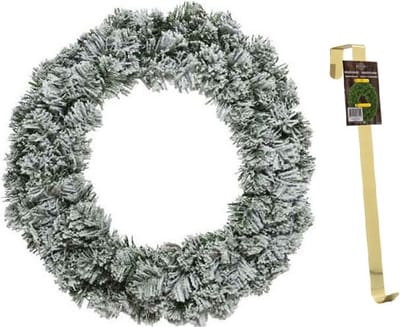Groen/witte kerstkrans 60 cm Imperial met kunstsneeuw en met gouden hanger - Kerstversiering/kerstdecoratie kransen