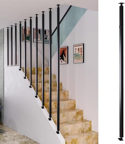 Metalen Spijlen - Trapleuning Ondersteuning - Veiligheid Trap - Verstelbaar Ontwerp - 110cm Hoog - Zwart
