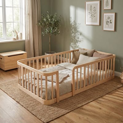 MODENUIT Modulaire Speelbox 90x200 cm – Uitbreidbaar met 7 cm Spijlafstand – Afgeronde Hoeken – Knelvrije Bodem – Natuurlijk