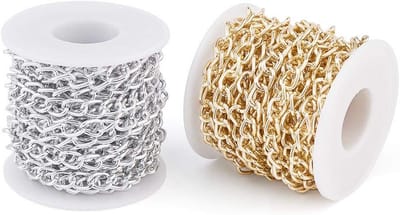 2 Rolls Aluminium Gouden & Zilver Curb Kettingen Link Ongelaste Twisted Kettingen 10x6.5mm Voor Ketting Sieraden Accessoires DIY Maken Totaal 32.8Feet