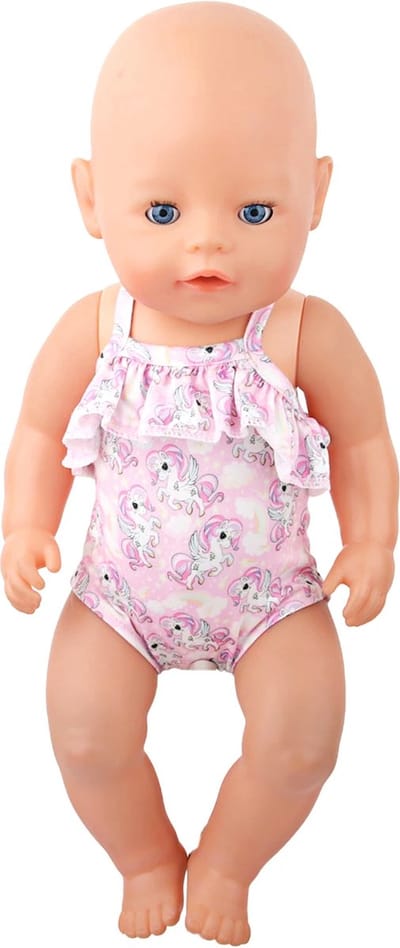 Vrolijke badpak met unicornprint voor de pop - Poppenkleertjes voor Pop 43 cm - Badpak - Geschikt voor o.a. Baby Born - Eenhoorn - Unicorn