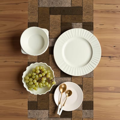 ABAKUHAUS Chocoladetafelloper, houten parketmotief, eetkamerkeuken rechthoekige decoratieve tafelloper, 40 x 180 cm, beige