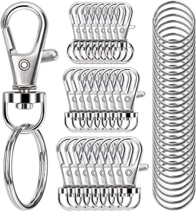 100 Stuks Draaibare Karabijnhaken met Sleutelringen - Metalen Sluitingen in 3 Maten voor Sleutelhangers en Knutselprojecten