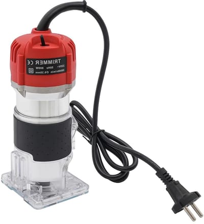 Houtbewerking Trimmer - Freesmachine Kantenfrees - Meubels Bewerken - Verstelbare Diepte - 6.35 mm Spantang - Zilver Rood