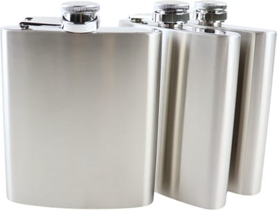 HIXA Heupfles - Zilver - 3 Stuks - Flacon - Veldfles - RVS - Drinkfles - Platvink - Kunststof Dop - Zakflacon Heupflacon - 200ml - SILVY