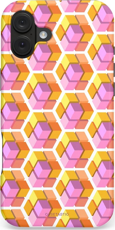 Casetastic hoesje geschikt voor Apple iPhone 16 Plus - MagSafe - Dubbellaagse bescherming - Pastel Hex Kunst - Fashion Case - Okergeel Lila Perzik Wit