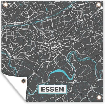 Tuin poster Plattegrond – Essen – Blauw – Stadskaart – Kaart - Duitsland - 200x200 cm - Tuindoek