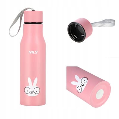 Roze Thermosbeker met Konijn Motief - Nils Camp (500ml)