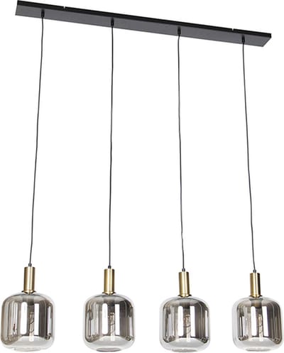 QAZQA zuzanna - Design Hanglamp eettafel voor boven de eettafel | in eetkamer - 4 lichts - L 120 cm - Zwart Goud - Woonkamer | Slaapkamer | Keuken