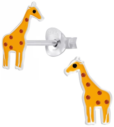 Joy|S - Zilveren giraf oorbellen - 7 x 9 mm - giraffe oorknoppen