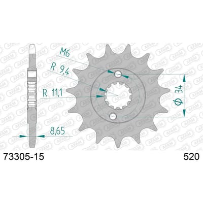 Stalen motortandwiel voor Afam 520 15 dents