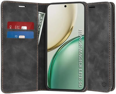 Hoesje geschikt voor HONOR Magic8 Lite - Techsuit Confy Book Wallet Case - Zwart