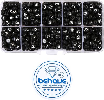 Behave Letterkralen Set - Zwart met Witte Letters - Acryl - Kralen - Alfabet Kralen - Bedels - 7mm - 624 Stuks