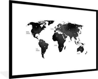 Poster in lijst - Fotolijst 120x80 cm - Posters - Wereldkaart - Paars - Sterrenhemel - Kinderen - Jongens - Meisjes - Posterlijst zwart - Decoratie - Wanddecoratie woonkamer - Muurdecoratie slaapkamer