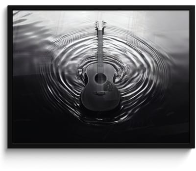 Poster in lijst - Fotolijst 80x60 cm - Posters - Gitaar - Hout - Water - Posterlijst zwart - Decoratie - Wanddecoratie woonkamer - Muurdecoratie slaapkamer