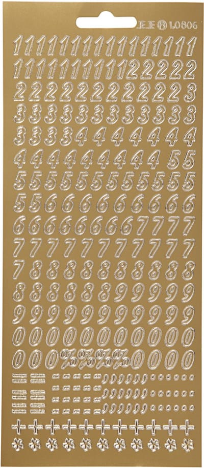 Stickers, cijfers, vel 10x23 cm, goud, 1 vel