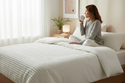 Bedsupplies - Lazy Dekbed - Dekbed Zonder Overtrek - Rib Teddy - 140x200 - Met Kussensloop 60x70 - Beige/Ecru