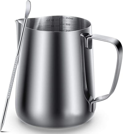 House of Husk Melkkan met Art Pen - 350ml Melkopschuimkan - Zilver - Melkkannetje - Milk Pitcher - RVS - Barista Melkkan - Inclusief Latte Art Pen