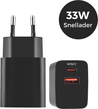 33W snellader USB C & USB A – dual oplader met 2 poorten – geschikt voor Samsung en iPhone – snellader – zwart – WiseQ