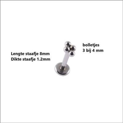 Aramat Jewels | Piercings | Zilverkleurige 3x4mm Helix Labret met Bolletjes | | | |4mm | Staal | Volwassenen | Verkleurd niet