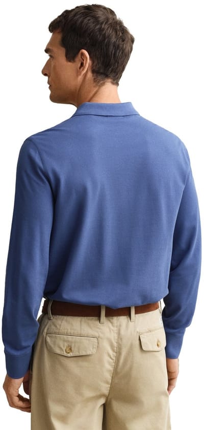 Gant Polo Long Sleeve Piqué Uni Fine Shield Embroidery Vintage Blue / male