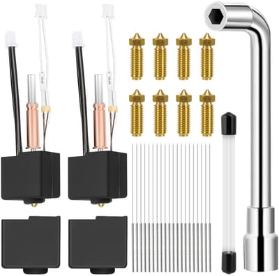 GELLDG Hotend-set - Geschikt voor Kobra 3/Kobra 3 Combo - Inclusief 8 messing nozzles van 0,4 mm, nozzlesleutel, 20 reinigingsnaalden en 2 siliconen beschermhoesjes - 3D-printer hot-end kit