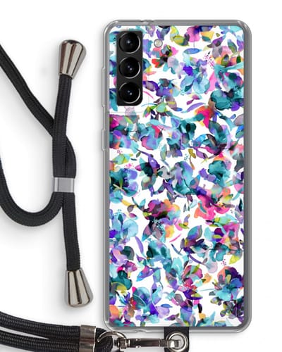 Hoesje met koord geschikt voor Samsung Galaxy S21 Plus hoesje met Koord - Hibiscus Flowers - Telefoonhoesje met Zwart Koord - Bescherming aan alle Kanten en Over de Schermrand