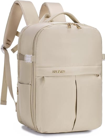Laptoptas 15.6 inch voor Vliegtuigreizen - Waterdichte Rugzak voor School, Werk en Vrije Tijd - Antidiefstal, Ruim 30L, Beige