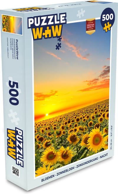 Puzzel Bloemen - Zonnebloem - Zonsondergang - Nacht - Oranje - Legpuzzel - Puzzel 500 stukjes