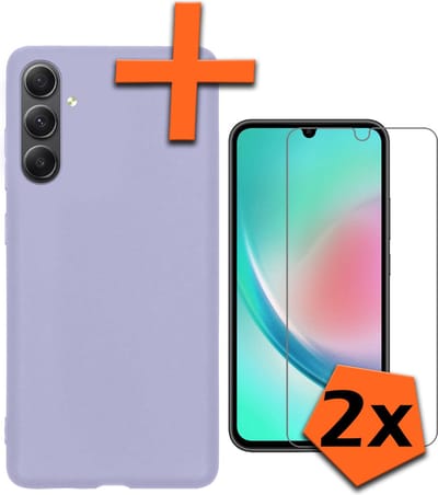 Hoes - Met 2x Screenprotector - Geschikt voor Samsung Galaxy A34 - Sterk & Shockproof - Back Cover - Siliconen Case - Telefoon Hoes - Lila