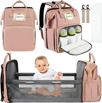 Luierrugzak - Mama tas - Baby verzorgen - Opvouwbaar kinderbed - 40 x 30 x 22 cm - Zwart