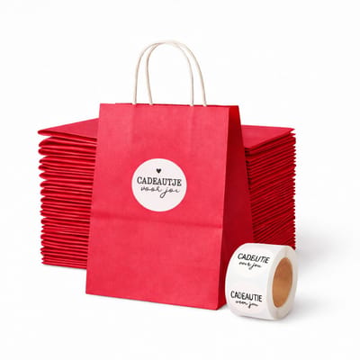 25 x papieren draagtassen Van Kraftpapier roos 18x8x22cm Met Handvat en stickers cadeautje voor jou 4cm/ Kraft Papieren Tasjes / Cadeautasjes met gedraaid handgrepen / Zakjes/